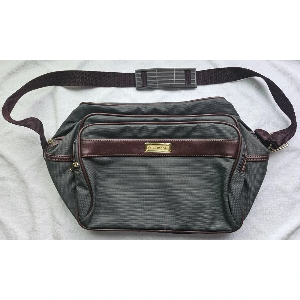 Vintage Samsonite Series‎ 2100 Carry-On Travel Bag Gray Burgundy Shoulder Strap